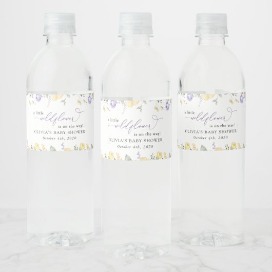 Lila Blumen, gelbe Blumen, Boho, Babydusche Wasserflaschenetikett (Flaschen)