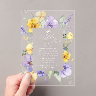 Lila Blumen, gelbe Blumen, Boho, Geburtstag Acryleinladungen
