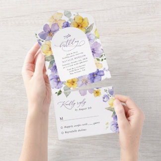 Lila Blumen, gelbe Blumen, Boho, Geburtstag All In One Einladung