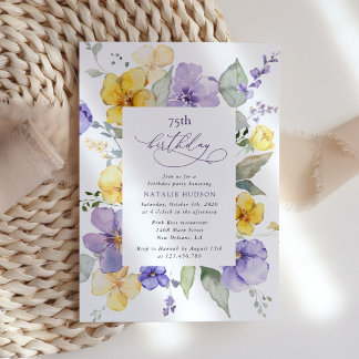 Lila Blumen, gelbe Blumen, Boho, Geburtstag Einladung