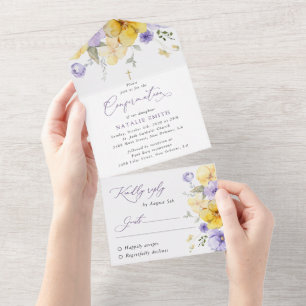 Lila Blumen, gelbe Blumen, Boho, Konfirmation All In One Einladung