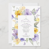 Lila Blumen, gelbe Blumen, Boho, Konfirmation Einladung (Vorderseite)