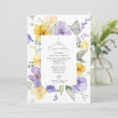 Lila Blumen, gelbe Blumen, Boho, Konfirmation Einladung (Stehend Vorderseite)