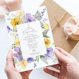 Lila Blumen, gelbe Blumen, Boho, Konfirmation Einladung
