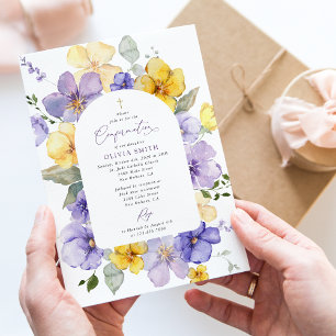Lila Blumen, gelbe Blumen, Boho, Konfirmation Einladung