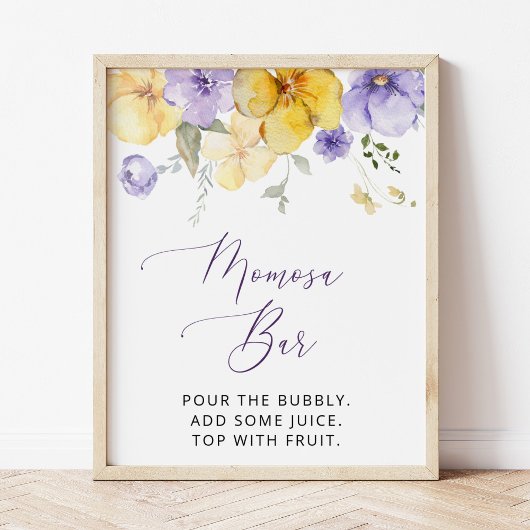 Lila Blumen, gelbe Blumen, Boho, Momosa Bar Poster