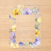 Lila Blumen, gelbe Blumen, Boho, Sweet 16 Acryleinladungen (Vorderseite)