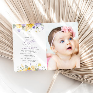 Lila Blumen, gelbe Blumen, Boho, Taufe Einladung