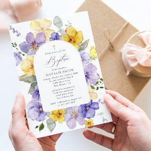 Lila Blumen, gelbe Blumen, Boho, Taufe Einladung