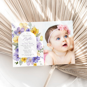 Lila Blumen, gelbe Blumen, Boho, Taufe Einladung