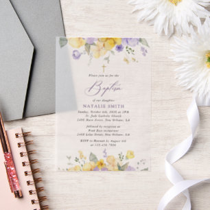Lila Blumen, gelbe Blumen, Boho, Taufe Pergament Einladungen