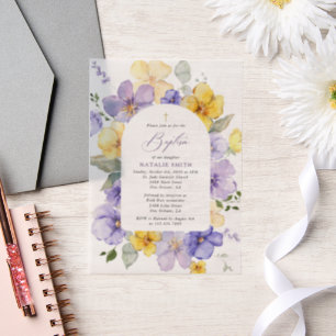 Lila Blumen, gelbe Blumen, Boho, Taufe Pergament Einladungen