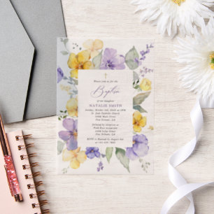Lila Blumen, gelbe Blumen, Boho, Taufe Pergament Einladungen