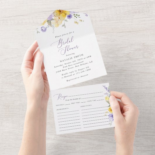 Lila Blumen, gelbe Blumen, Brautparty All In One Einladung (Abreißen)