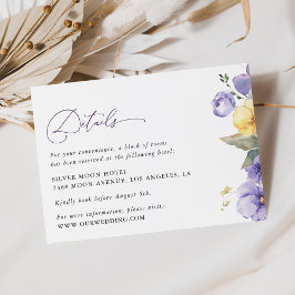 Lila Blumen, gelbe Blumen, Details zu Hochzeiten Begleitkarte