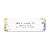 Lila Blumen, gelbe Blumen, Grünpflanzen, Hochzeit (Vorne)