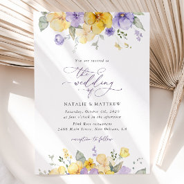 Lila Blumen, gelbe Blumen, Grünpflanzen, Hochzeit Einladung