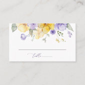 Lila Blumen, gelbe Blumen, Grünpflanzen, Hochzeit Platzkarte (Vorderseite)