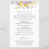 Lila Blumen, gelbe Blumen, Hochzeitsprogramm (Rückseite)