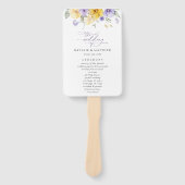 Lila Blumen, gelbe Blumen, Hochzeitsprogramm Fächer (Vorderseite)