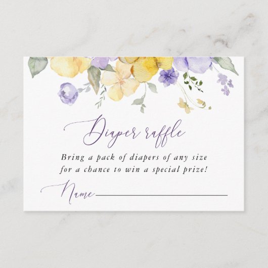 Lila Blumen, gelbe Blumen, Windeln Begleitkarte (Vorderseite)