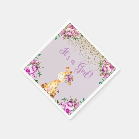 Lila Blumen & giraffe Babydusche Servietten. Serviette (Ecke)