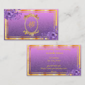 Lila Blumen Gold Glitzer mit Monogramm Visitenkarte (Vorne/Hinten)