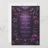 Lila Blumen Gothic Save the Date Einladung (Vorderseite)
