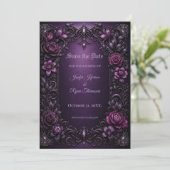 Lila Blumen Gothic Save the Date Einladung (Stehend Vorderseite)