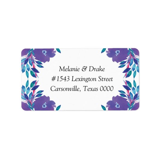 Lila Blumen handbemalt Hochzeitadresse Adressaufkleber (Vorne)