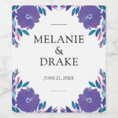 Lila Blumen handbemalt Hochzeitwein Weinetikett (Einzelnes Label)