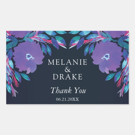 Lila Blumen handbemalt Rechteckiger Aufkleber (Vorderseite)