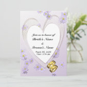 Lila Blumen, Herz, Ringe, Probe Abendessen Einladung (Stehend Vorderseite)
