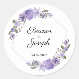 Lila Blumen Hochzeit Aufkleber Kreis Etikett