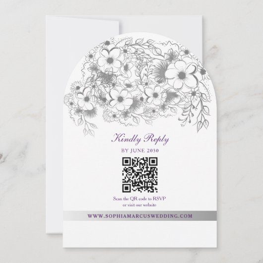 Lila Blumen Hochzeit QR-Code Einladung (Rückseite)