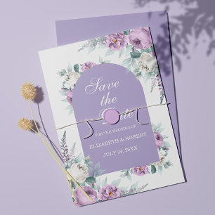 Lila Blumen Hochzeit Vorankündigung Karte