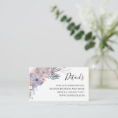 Lila Blumen Hochzeitsdetails. Info. Lavendel Begleitkarte (Stehend Vorderseite)