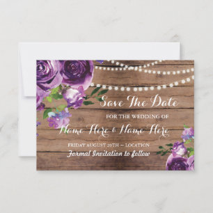 Lila Blumen Hochzeitseinladung im Rustikalem Stil  Save The Date