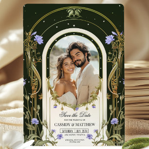Lila Blumen Hochzeitseinladung mit Foto zur Voraba Einladung