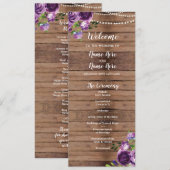 Lila Blumen Hochzeitsprogramm Holz Rustikal Floral Programm (Vorne/Hinten)