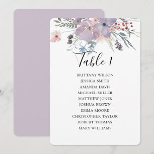 Lila Blumen Hochzeitssitzkarte. botanisch Einladung