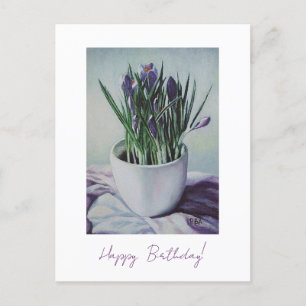 Lila Blumen in einem Pockgemälde Geburtstagskarte Postkarte