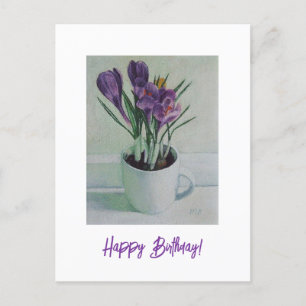 Lila Blumen in einem Pockgemälde Geburtstagskarte Postkarte