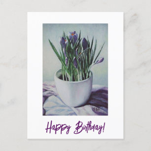 Lila Blumen in einem Pockgemälde Geburtstagskarte Postkarte