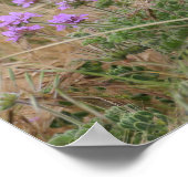 Lila Blumen in Gelb- und Grüngras Poster (Ecke)