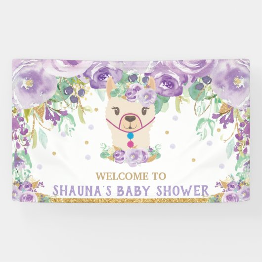 Lila Blumen Lama Babydusche Begrüßung Hintergrund Banner (Horizontal)