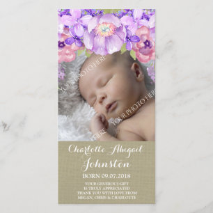 Lila Blumen Leinwand-Browns danken Ihnen zu Dankeskarte