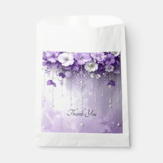Lila Blumen mit baumelnden Perlen Gefallen-Tasche Geschenktütchen (Vorderseite)