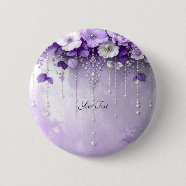 Lila Blumen mit baumelnden Perlen Knopf Button