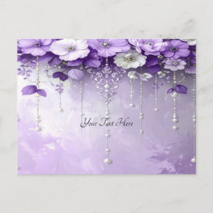 Lila Blumen mit baumelnden Perlen Postkarte